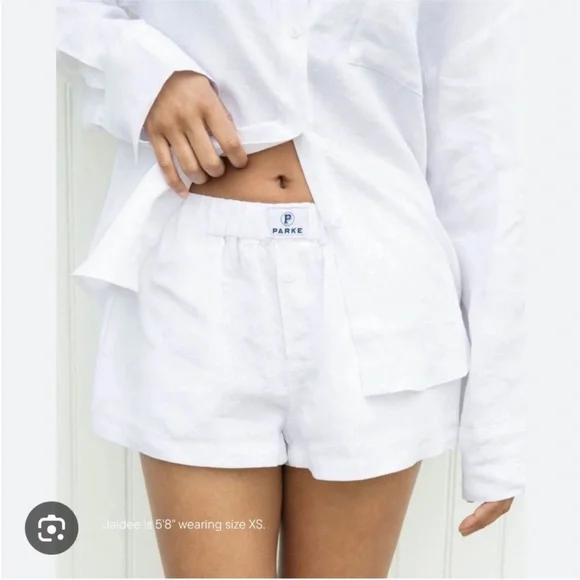 PARKE high waisted white linen shorts size L - Picture 2 of 3